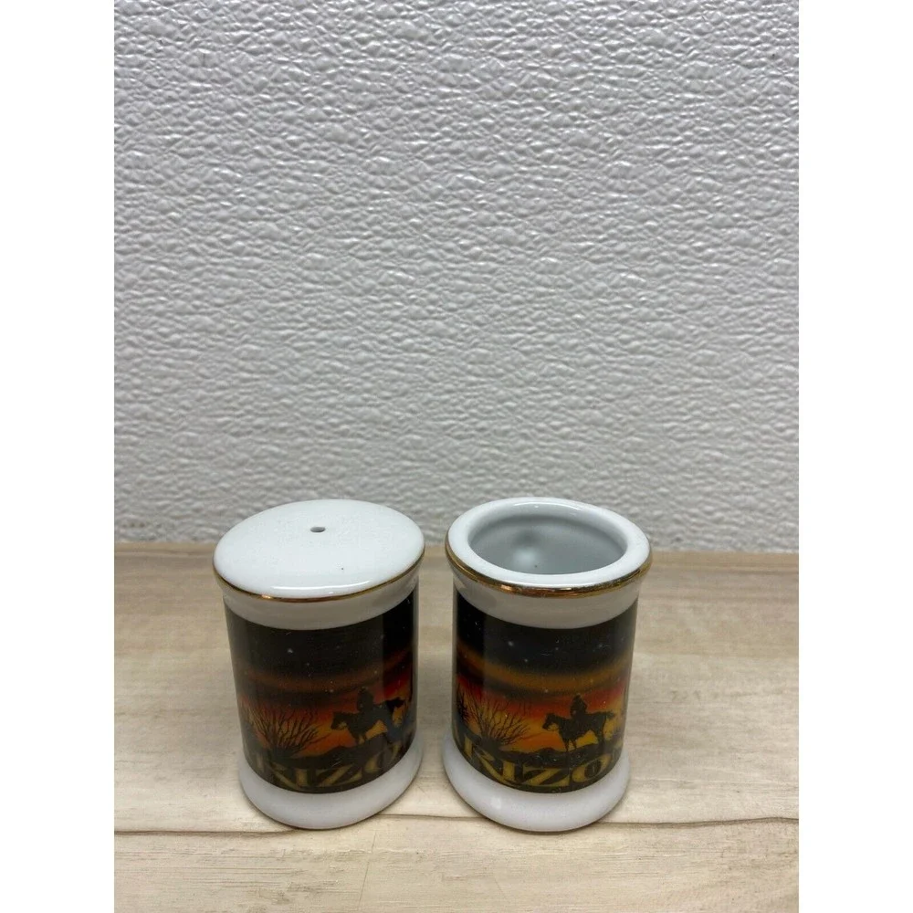 Vintage Arizona Ceramic Salt Shaker And Tooth Pick Holder Travel Souvenir